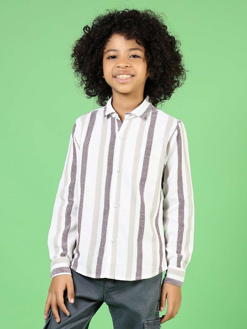 boys straaiped collared long sleeves shirt - 21744114 - Standard Image - 1