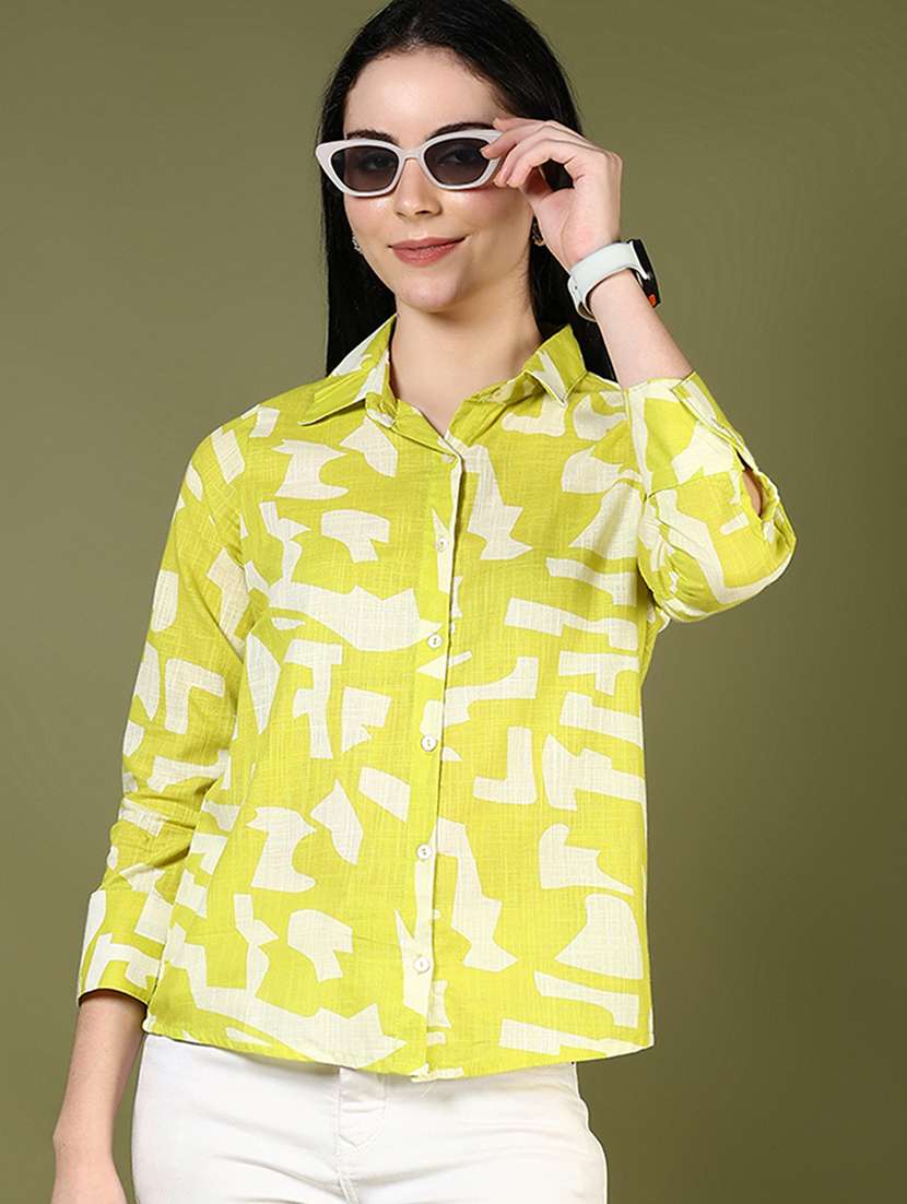 women printed collared long sleeve shirt