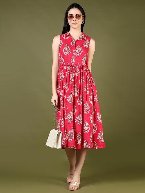 women pink printed sleeveess fit & flare ethnic dress - 21744147 - Standard Image - 0