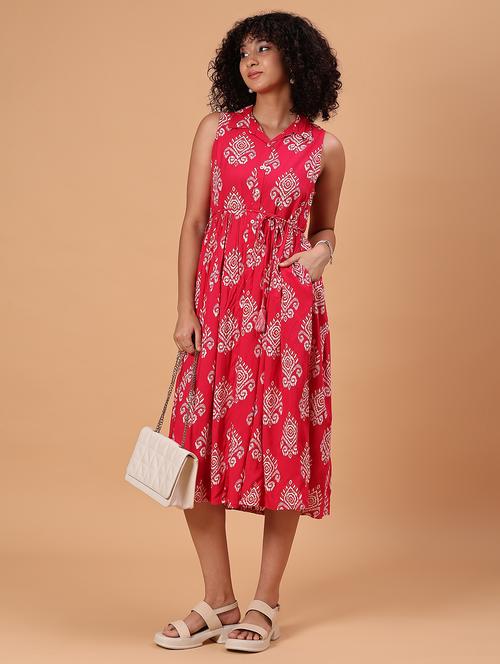 women pink printed sleeveess fit & flare ethnic dress - 21744147 - Standard Image - 0