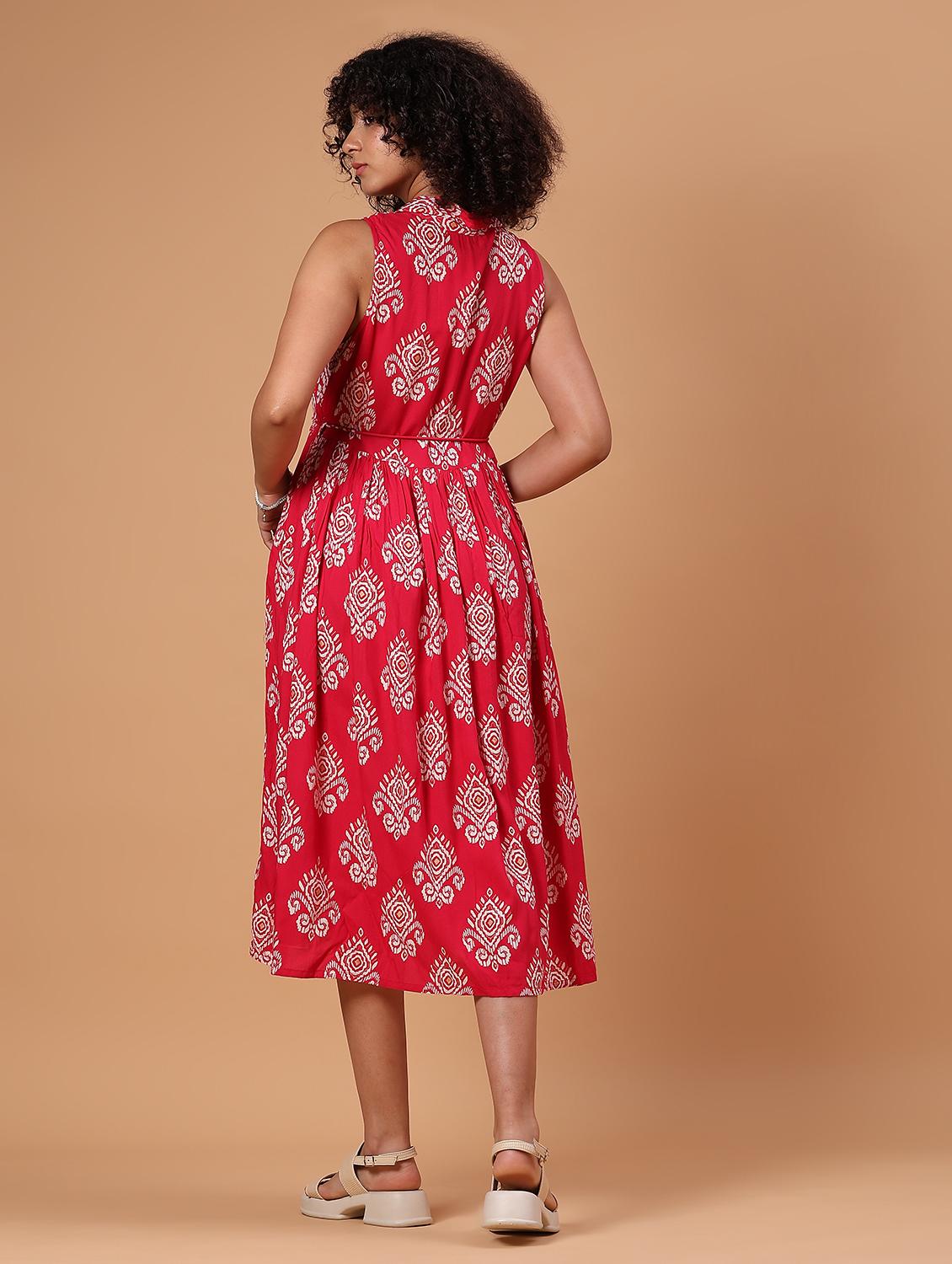 women pink printed sleeveess fit & flare ethnic dress - 21744147 - Standard Image - 4