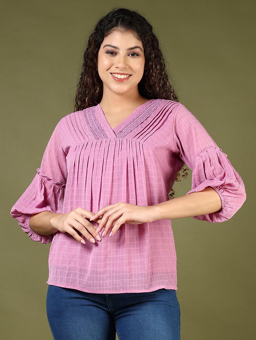women lavender solid puff sleeve a-line top - 21744149 -  Standard Image - 1