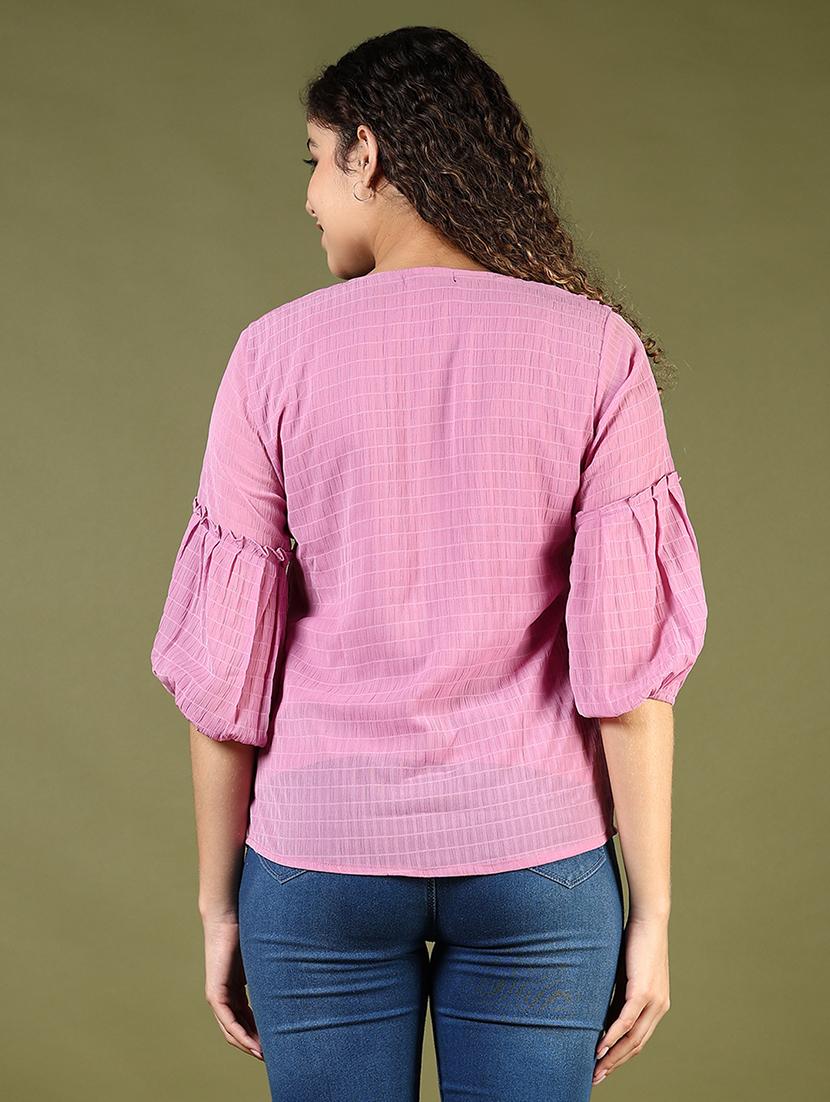 women lavender solid puff sleeve a-line top - 21744149 - Standard Image - 4