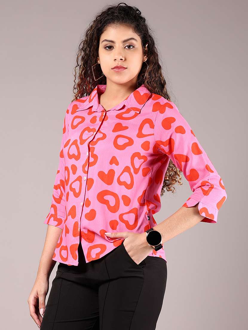 women pink printed collared regular shirt - 21744155 - Standard Image - 1