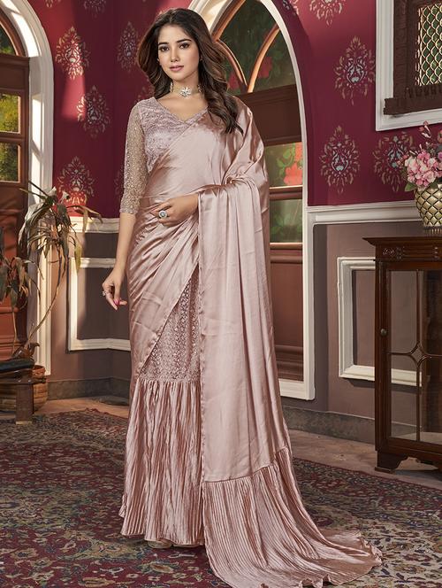 women solid embroidered pre drape saree with blouse - 21744195 - Standard Image - 0