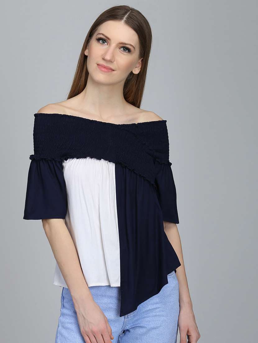 women color blocked off shoulder asymmetric top - 21744418 -  Standard Image - 1