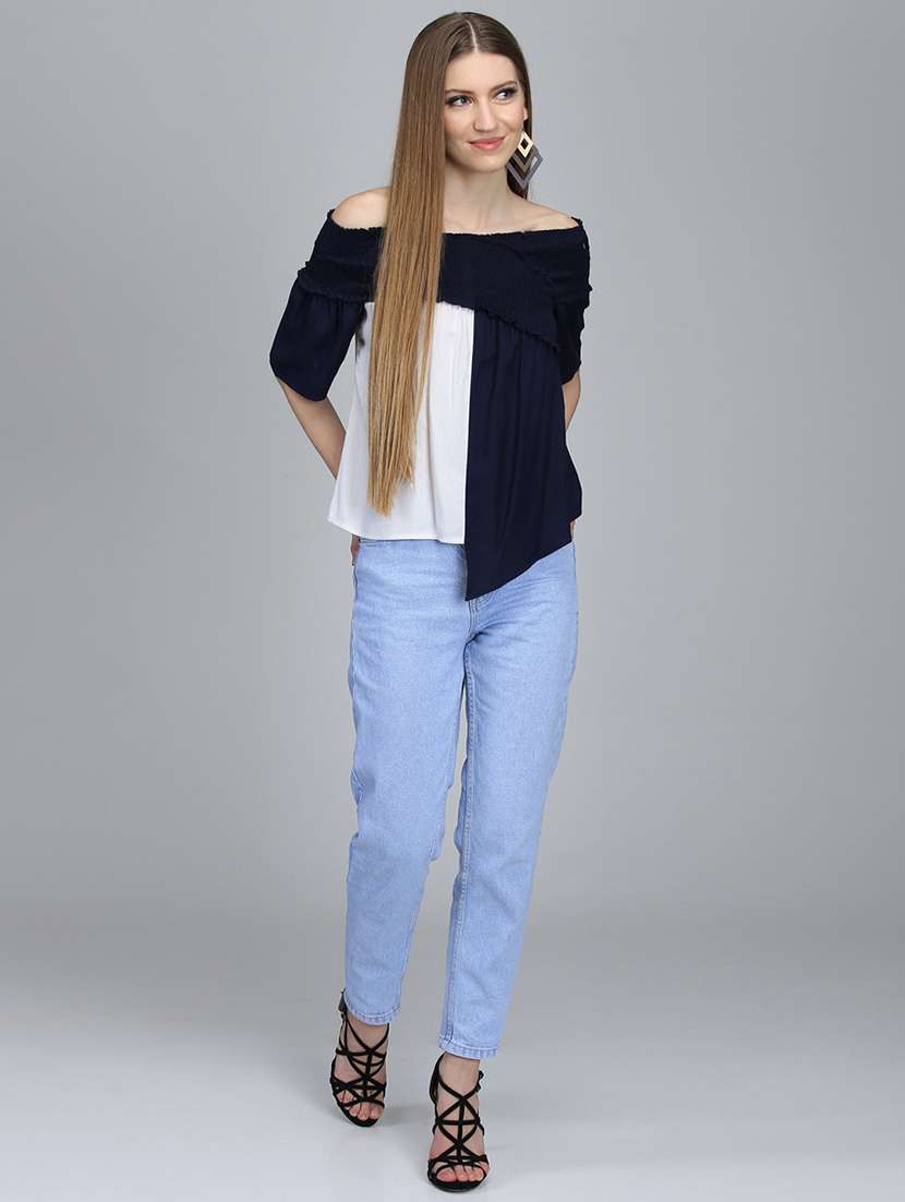 women color blocked off shoulder asymmetric top - 21744418 -  Standard Image - 4