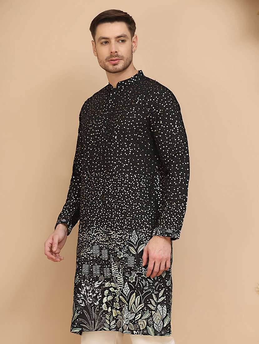 men embroidered mandarin neck long kurta - 21745601 -  Standard Image - 1