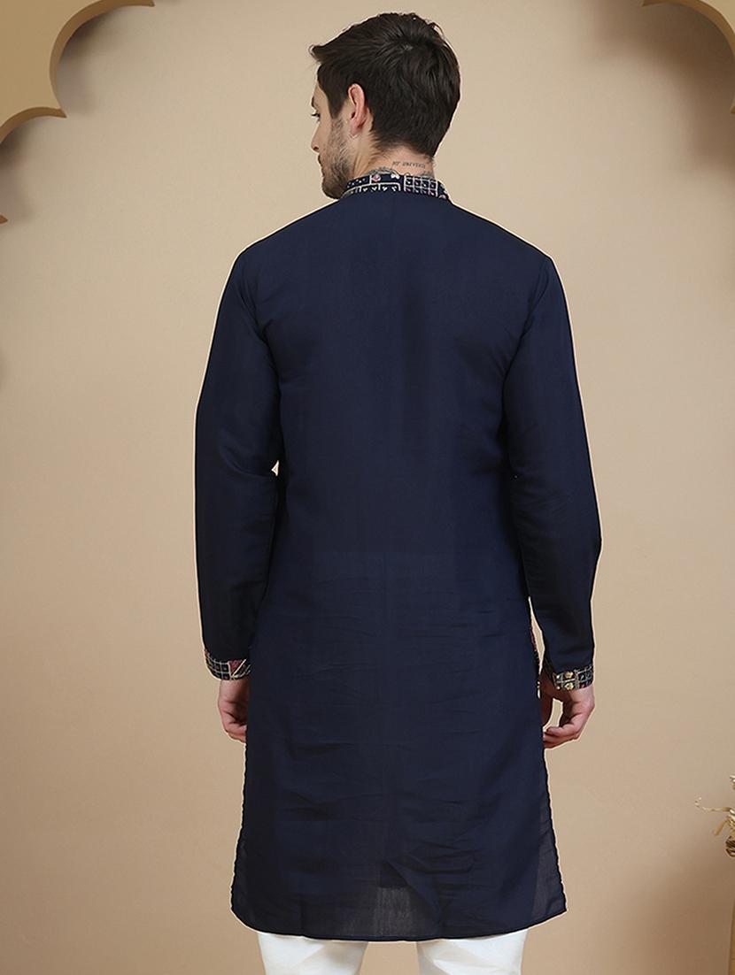 men embroidered mandarin neck long kurta - 21745617 - Standard Image - 4