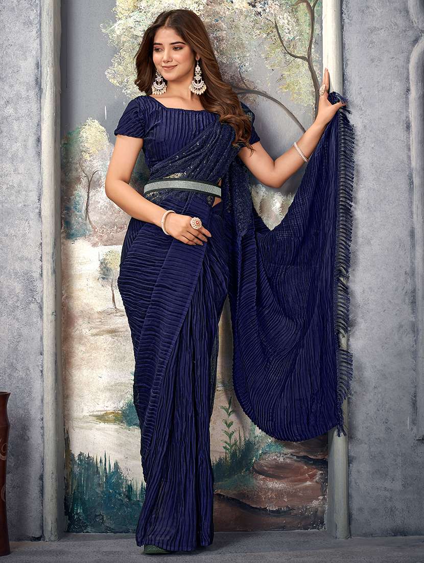 women solid sequin work party wear saree with blouse