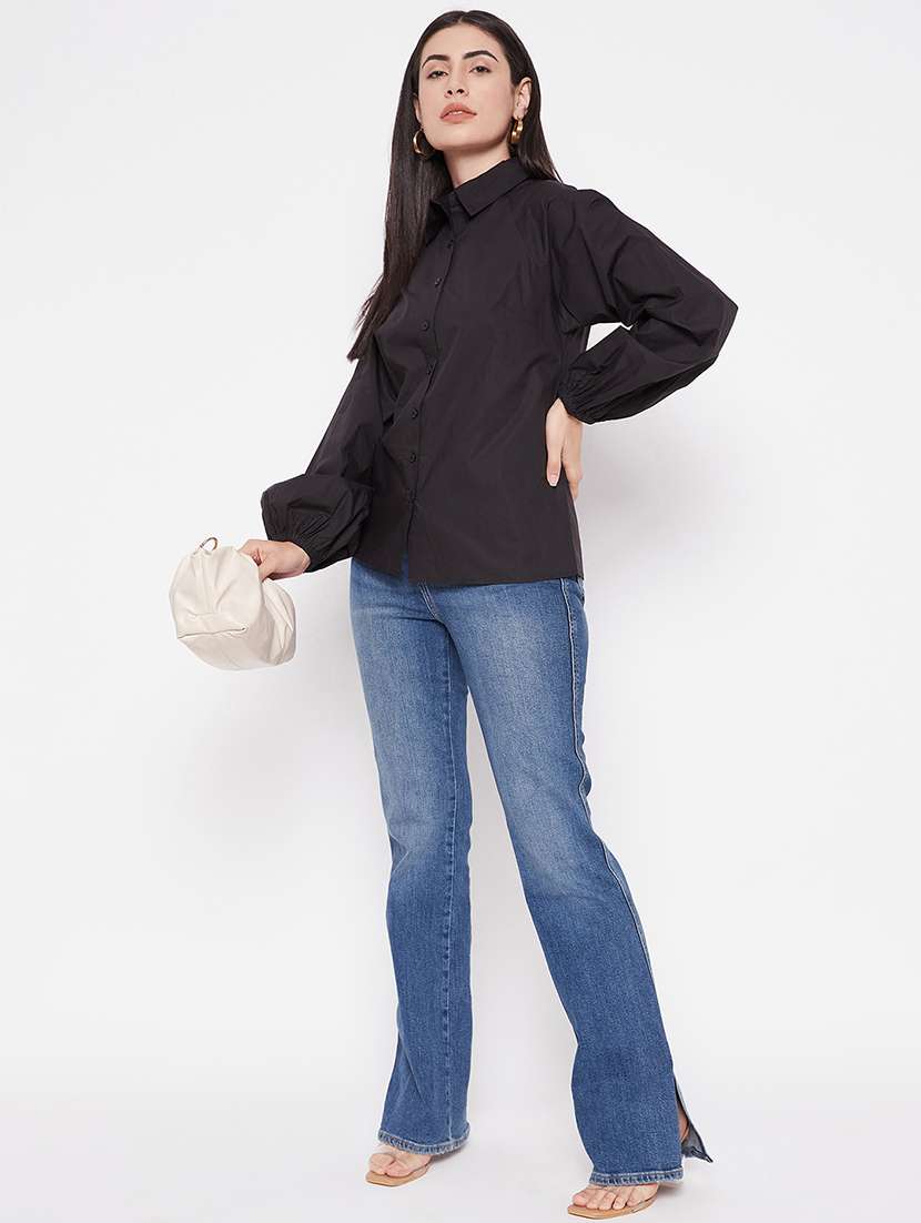 women long sleeves solid regular shirt - 21745702 - Standard Image - 4