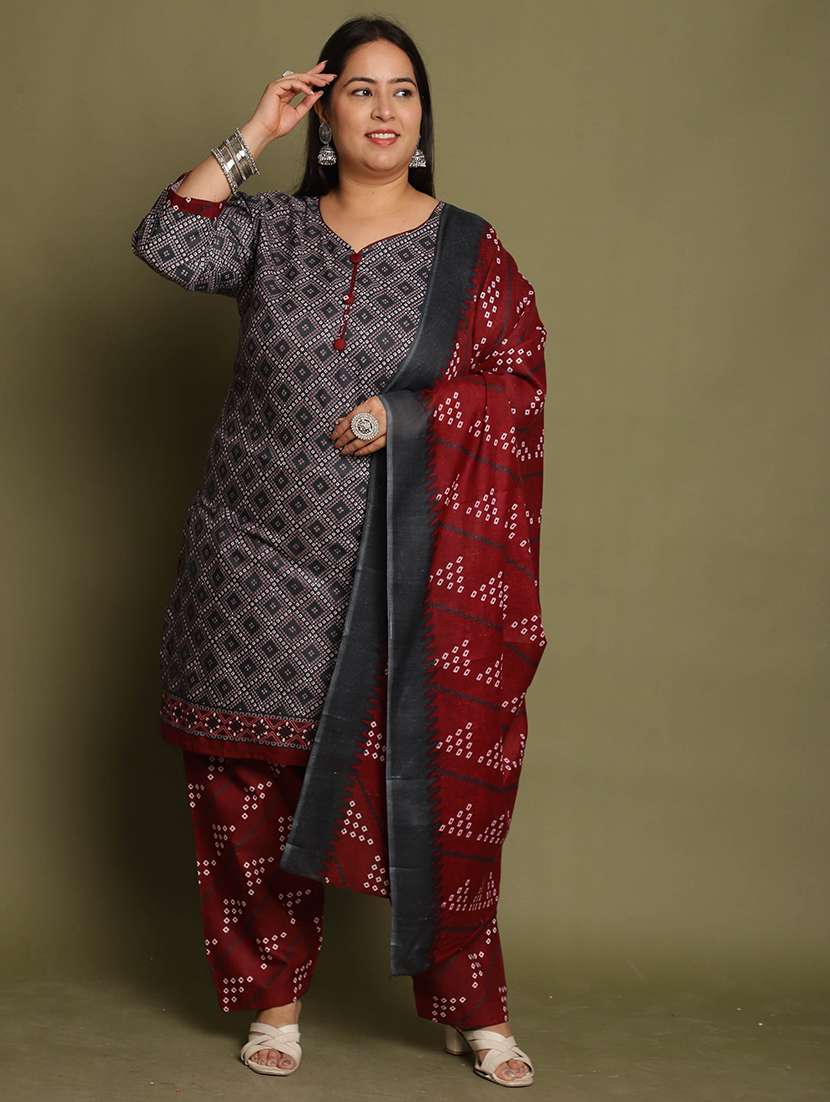 women printed plus size kurta salwar with dupatta set - 21745729 -  Standard Image - 1