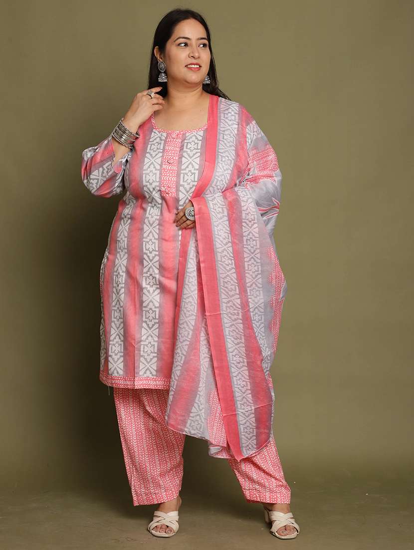 women printed plus size kurta salwar with dupatta set