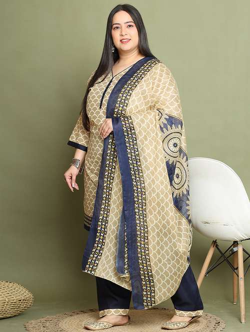 women printed plus size kurta salwar with dupatta set