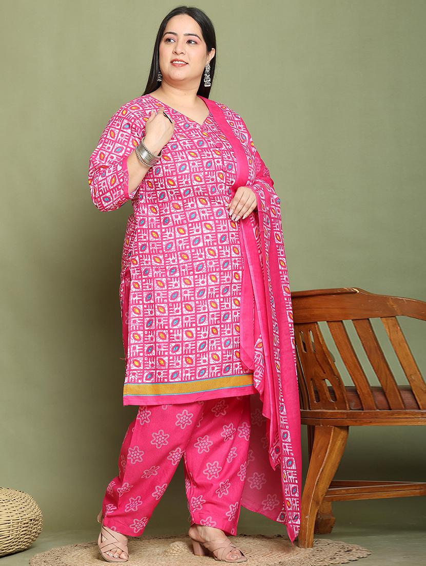 women printed plus size kurta salwar with dupatta set - 21745744 - Standard Image - 1