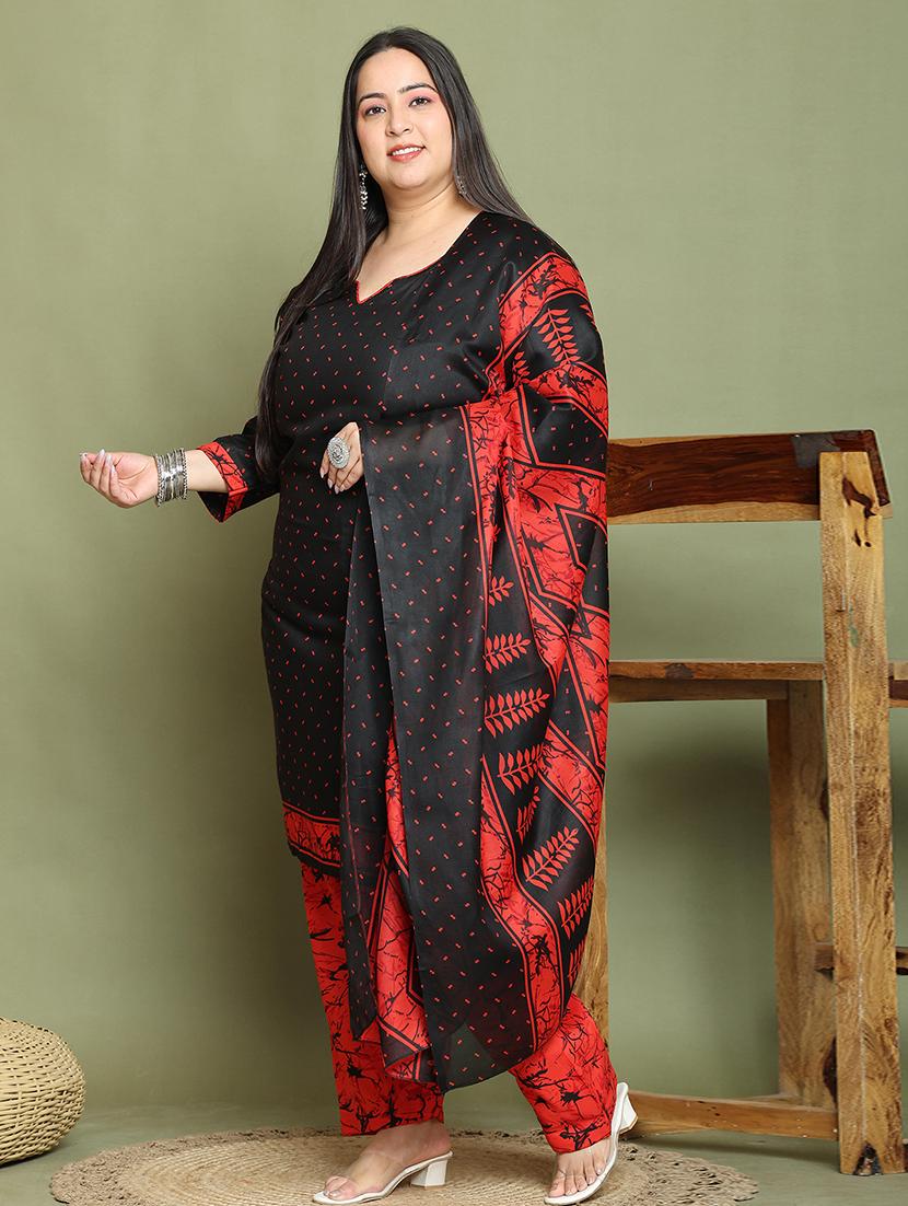 women printed plus size kurta salwar with dupatta set - 21745750 - Standard Image - 1
