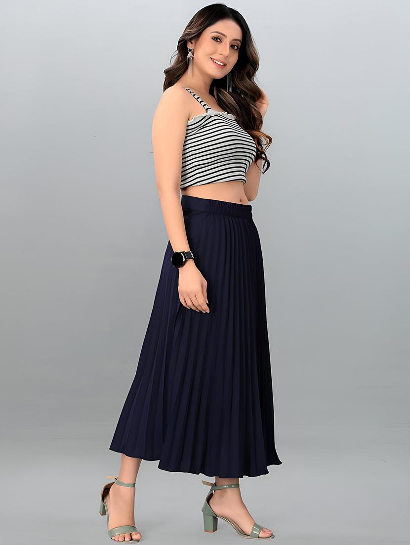 women solid high rise flared skirt - 21745804 - Standard Image - 1