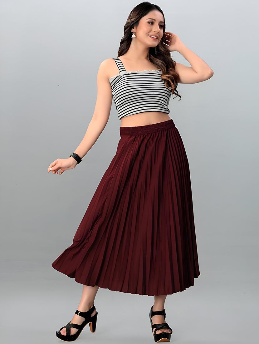 women solid high rise flared skirt - 21745806 - Standard Image - 1