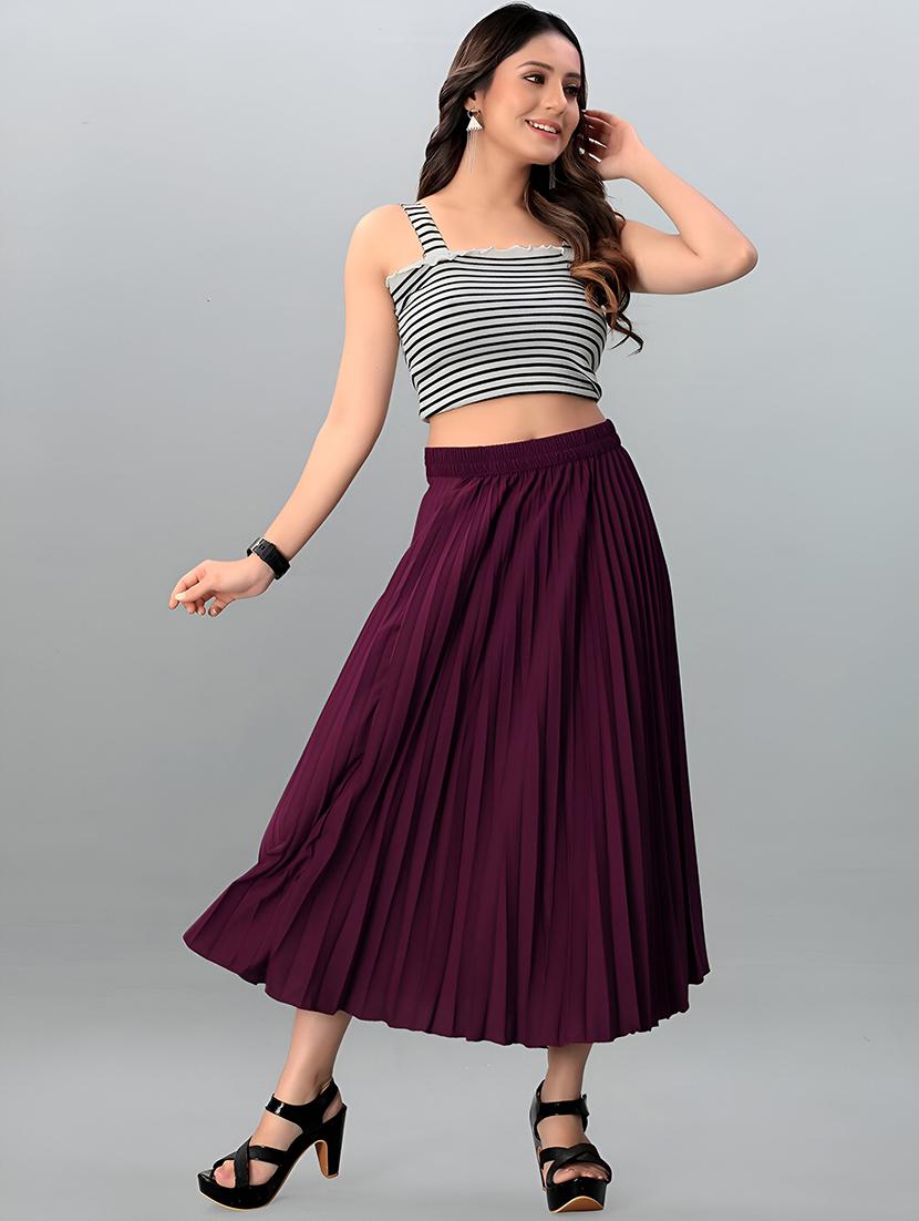 women solid high rise flared skirt - 21745808 - Standard Image - 1