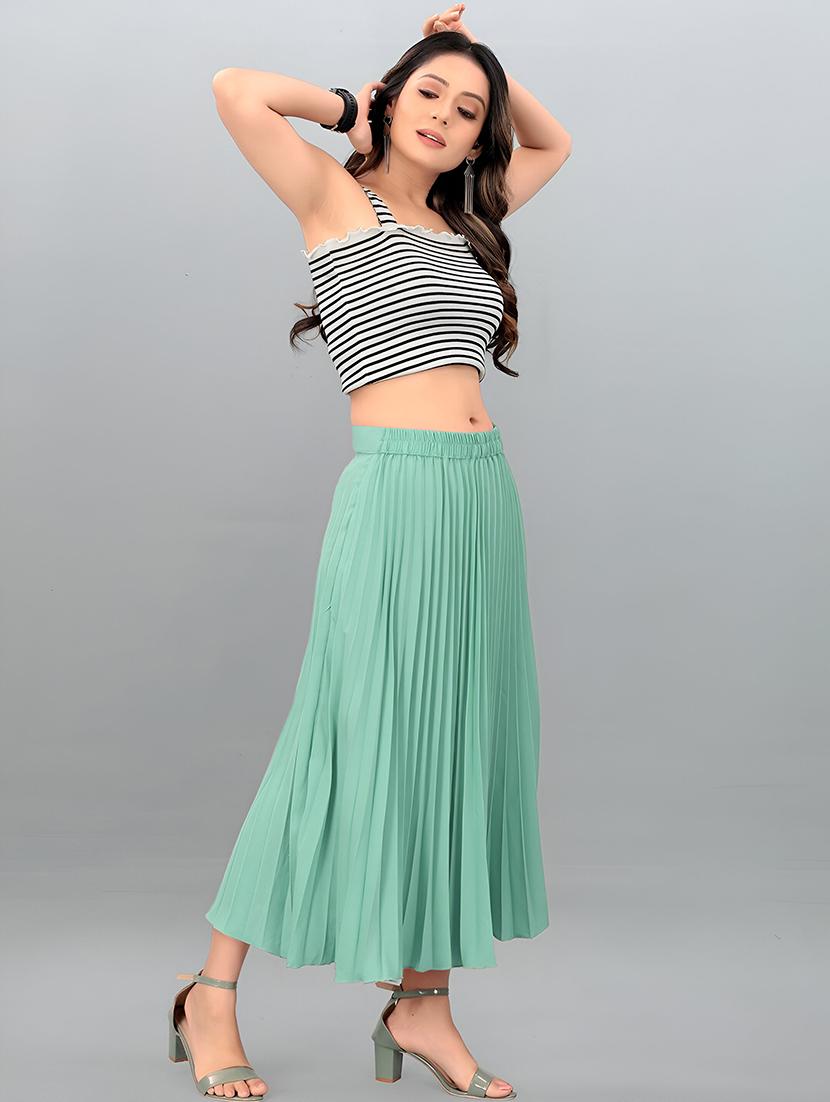 women solid mid rise flared skirt - 21745810 - Standard Image - 1