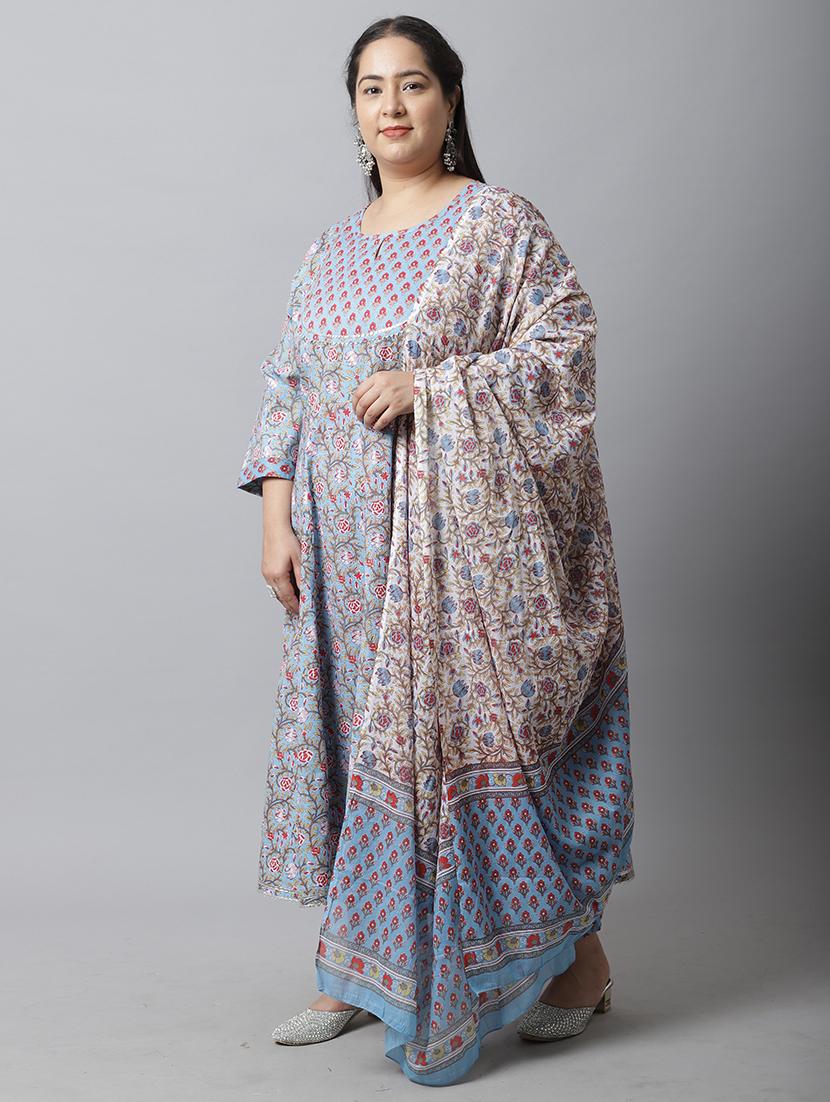women plus size three quarter sleeve kurta pant with dupatta set - 21745811 - Standard Image - 1