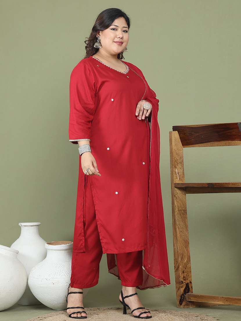 women plus size three quarter sleeve kurta pant with dupatta set - 21745879 -  Standard Image - 1