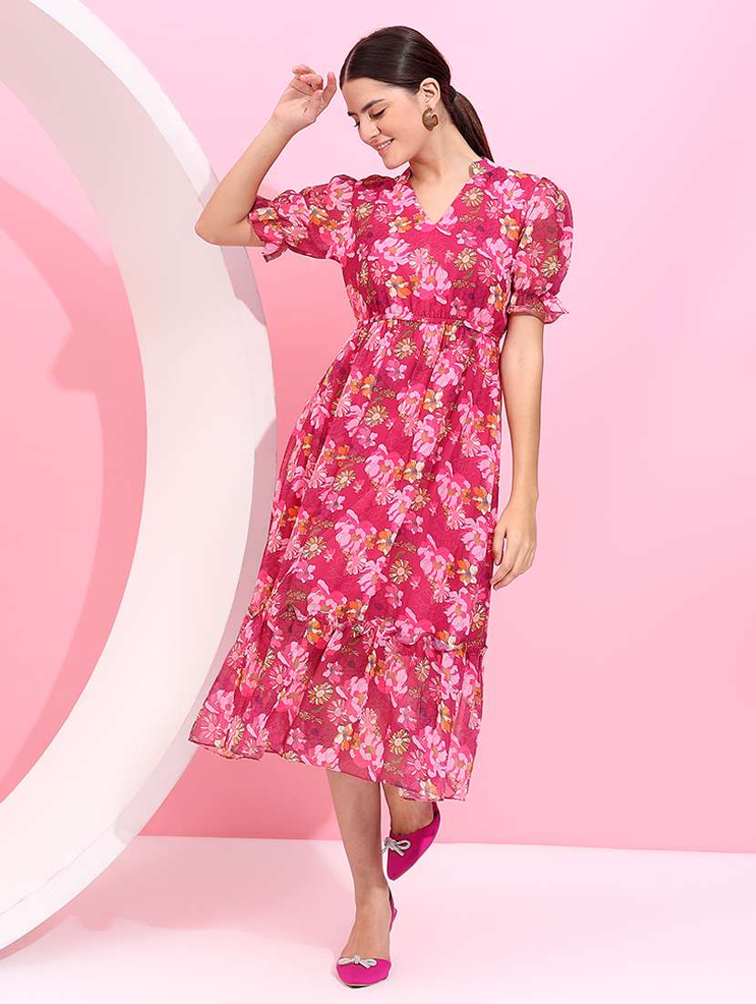 women floral printed tiered dress