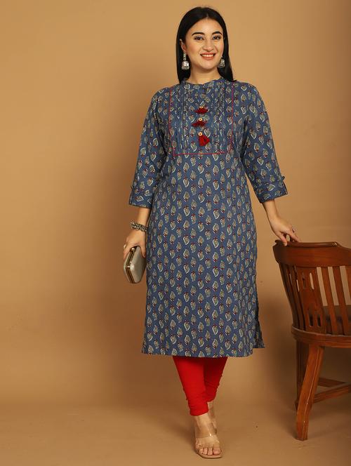 women printed three quarter sleeve straight kurta - 21745909 -  Standard Image - 0
