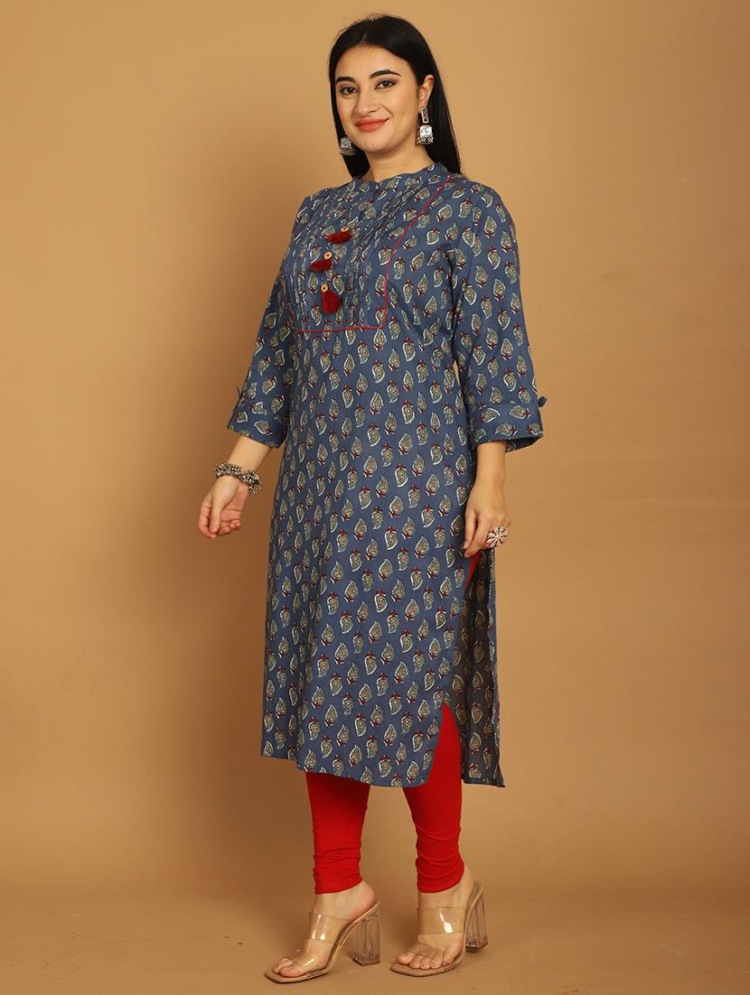 women printed three quarter sleeve straight kurta - 21745909 -  Standard Image - 1