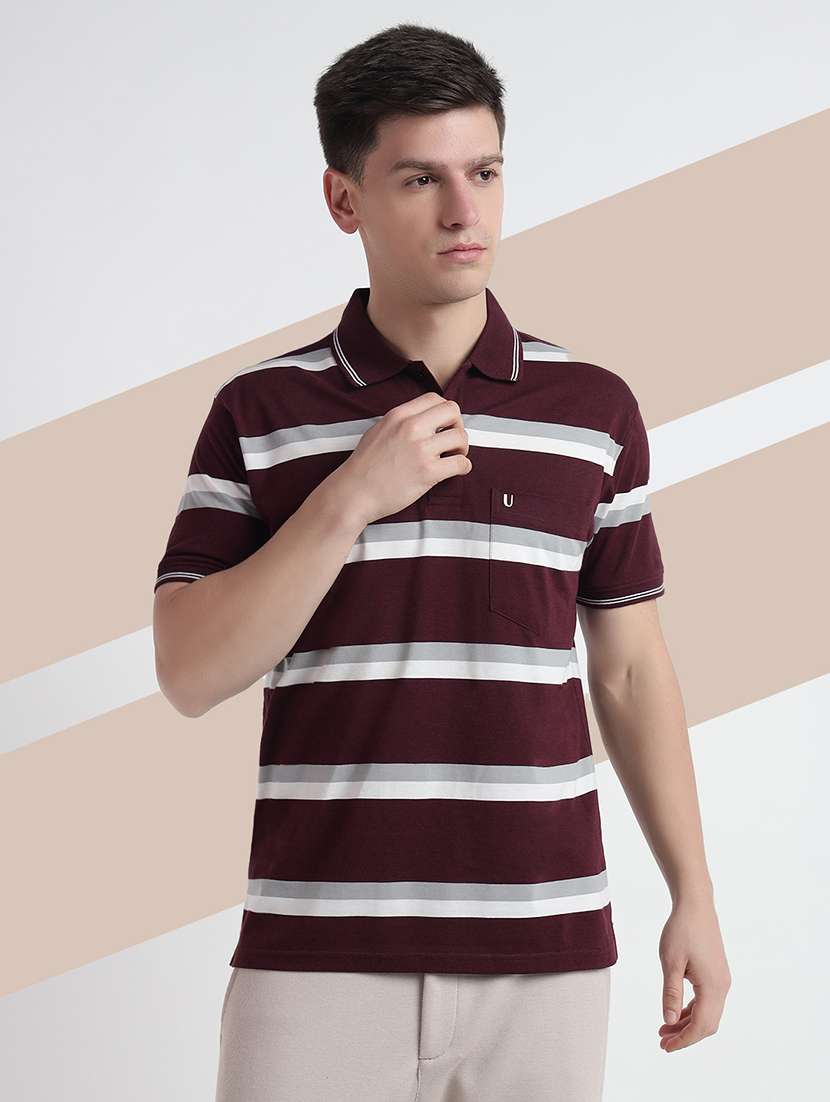 men short sleeves striped polo t-shirt