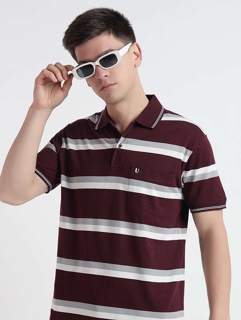 men short sleeves striped polo t-shirt - 21745983 - Standard Image - 1