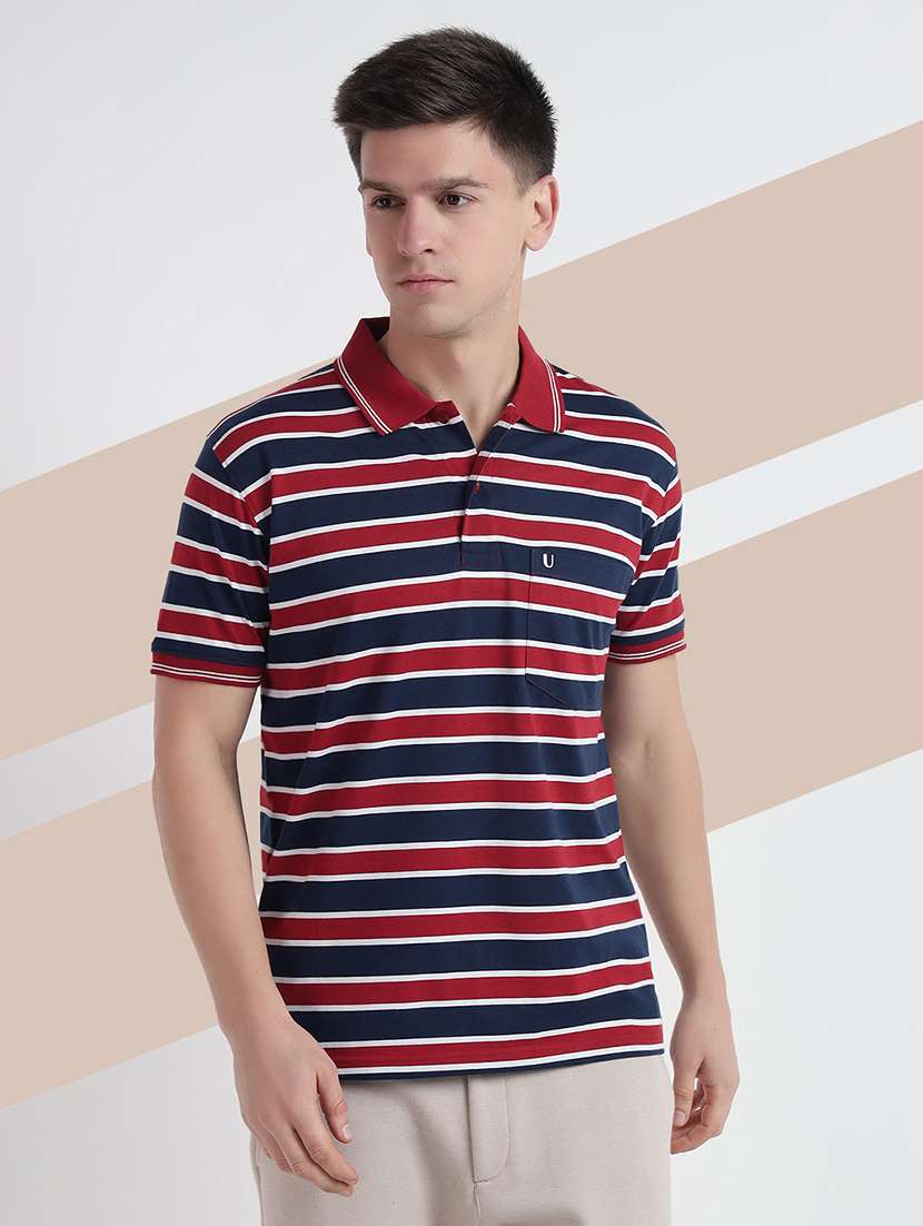 men short sleeves striped polo t-shirt