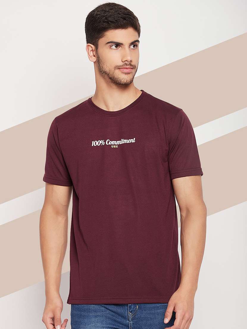 men short sleeves chest print t-shirt