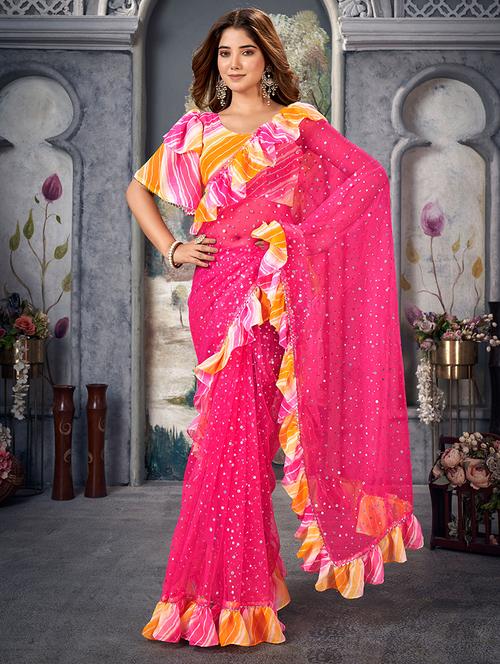 women pink embellished ruffle saree with blouse - 21746078 - Standard Image - 0