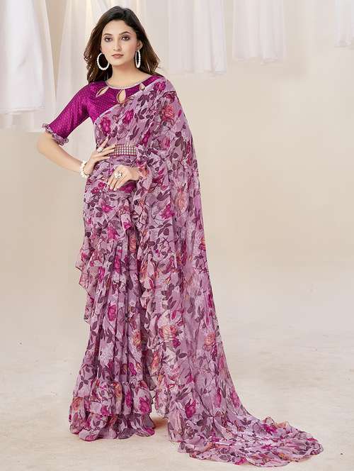 women floral printed ruffle saree with blouse - 21746145 - Standard Image - 0