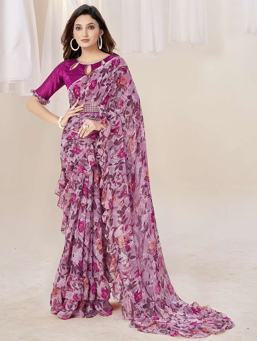 women floral printed ruffle saree with blouse - 21746145 - Zoom Image - 0
