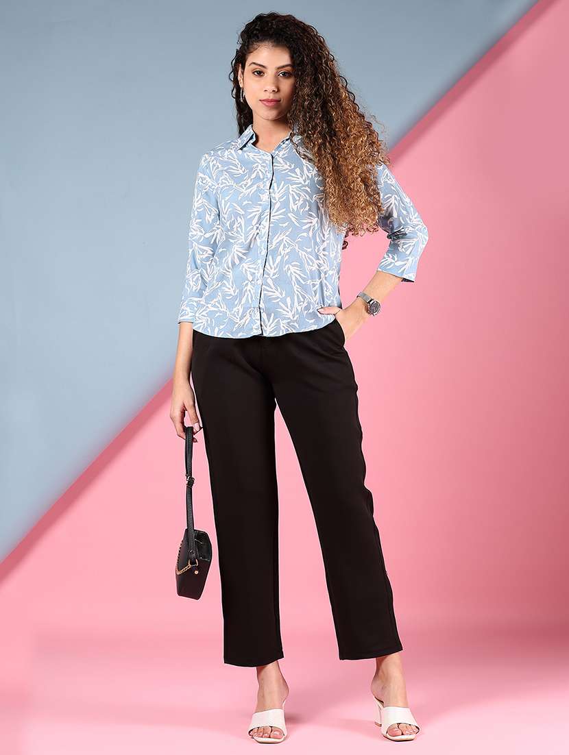 women light blue printed collared regular shirt - 21746170 - Standard Image - 4