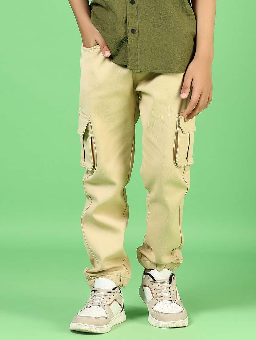 boys solid mid rise relaxed fit cargo