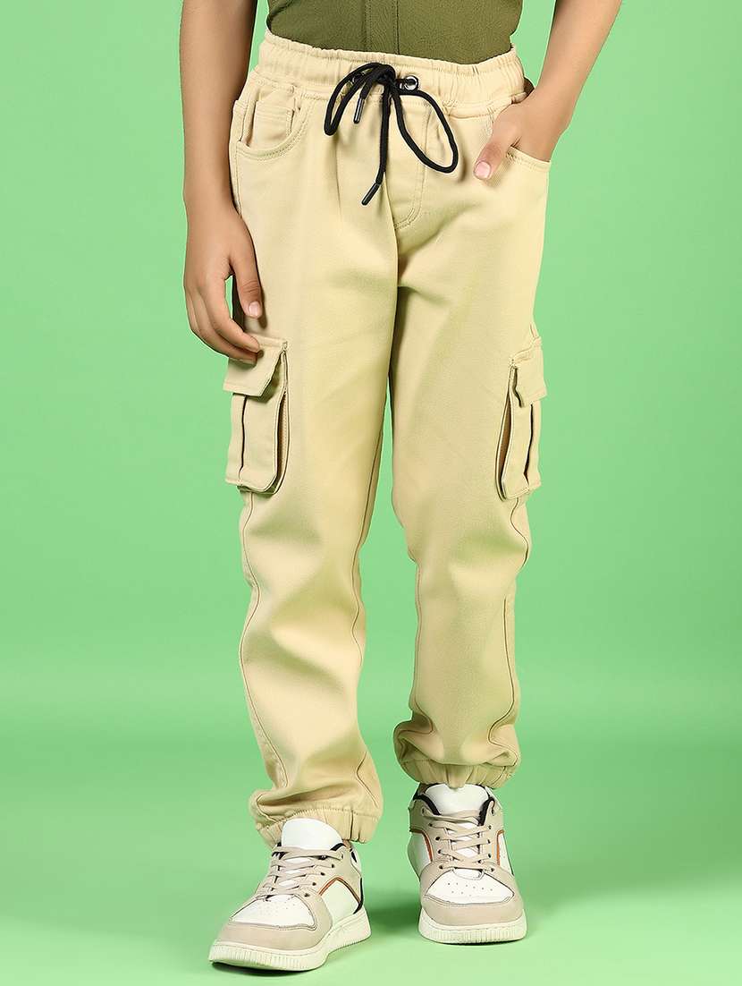 boys solid mid rise relaxed fit cargo - 21746184 -  Standard Image - 1