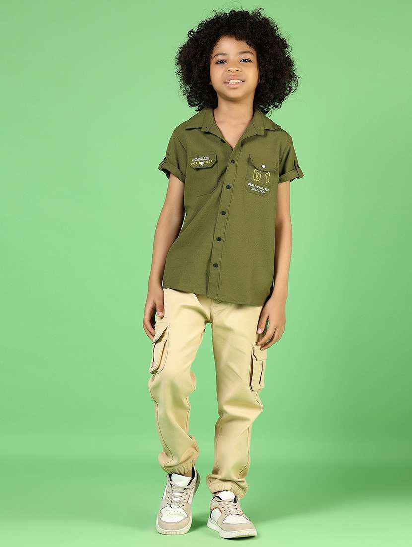 boys solid mid rise relaxed fit cargo - 21746184 -  Standard Image - 6
