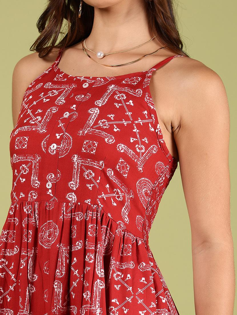 women red printed shoulder strap tiered ethnic dress - 21746191 - Standard Image - 4