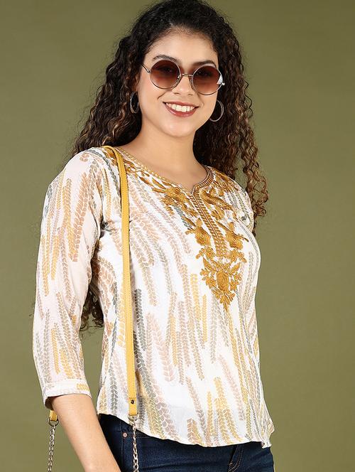 women printed notch neck regular top - 21746195 - Standard Image - 0