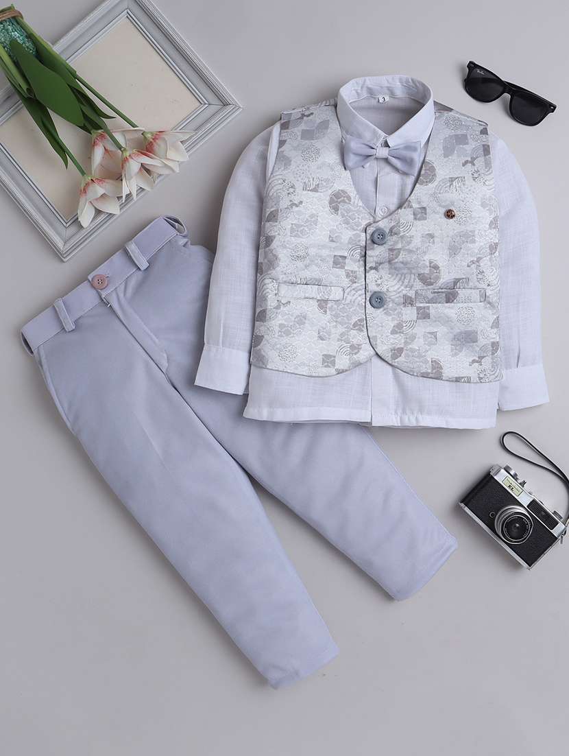 boys printed three piece suit set