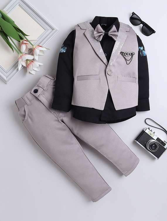 boys solid with work three piece suit set