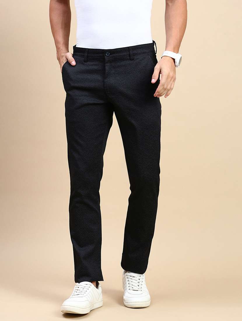 men mid rise solid flat front casual trouser