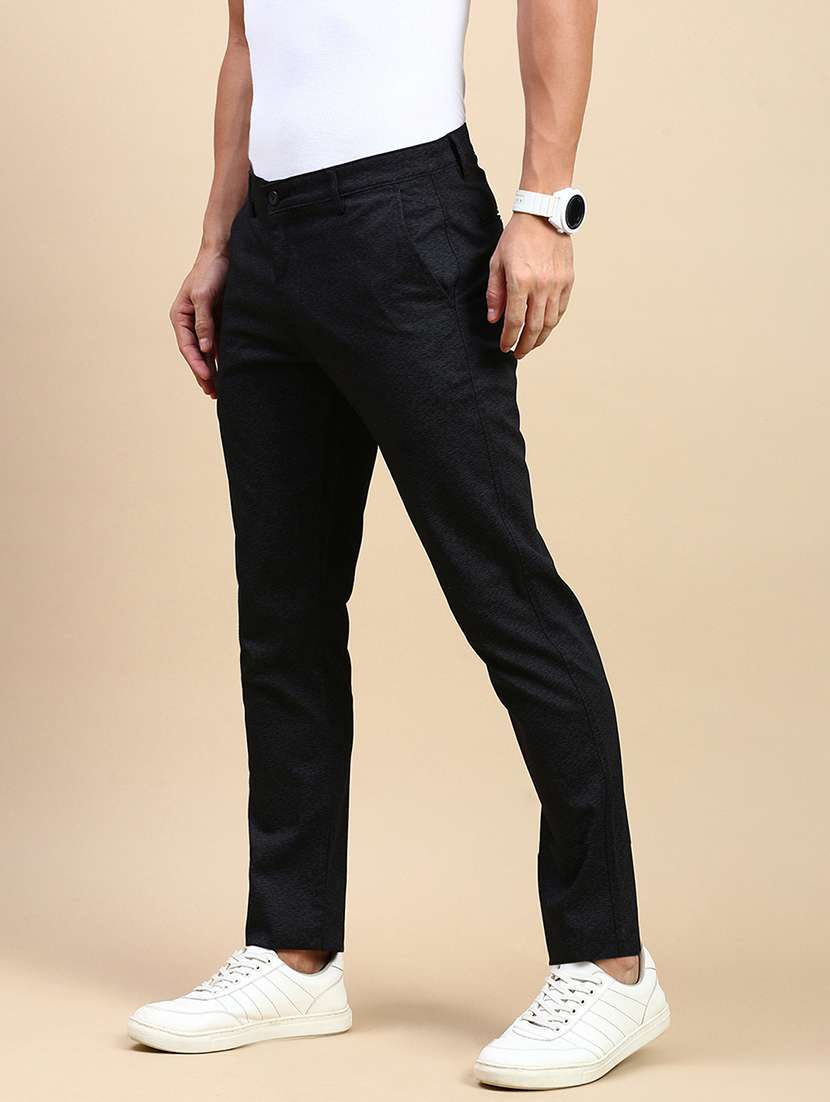men mid rise solid flat front casual trouser - 21746568 -  Standard Image - 1