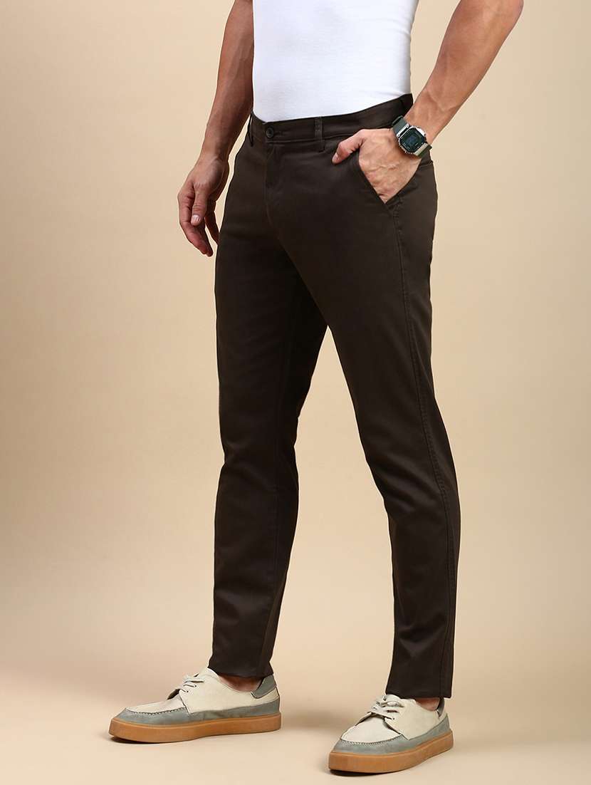 men mid rise solid flat front casual trouser - 21746569 -  Standard Image - 1