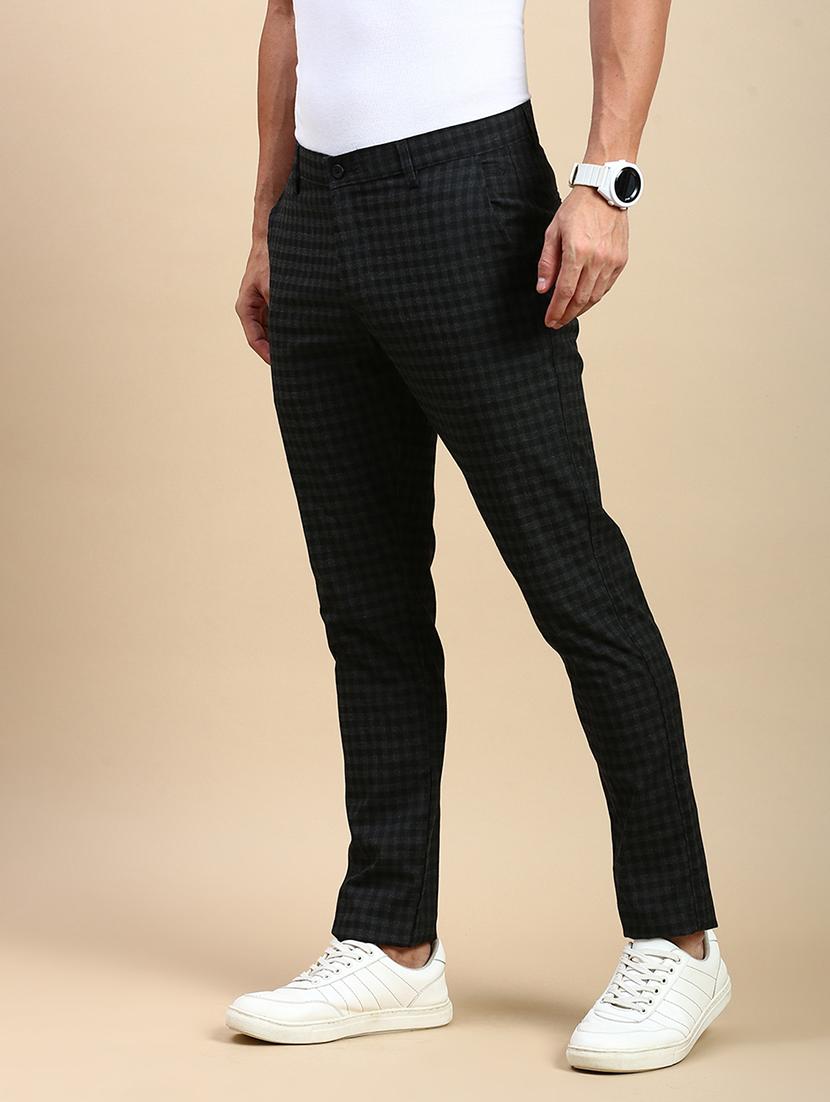 men mid rise checkered flat front casual trouser - 21746571 -  Standard Image - 1