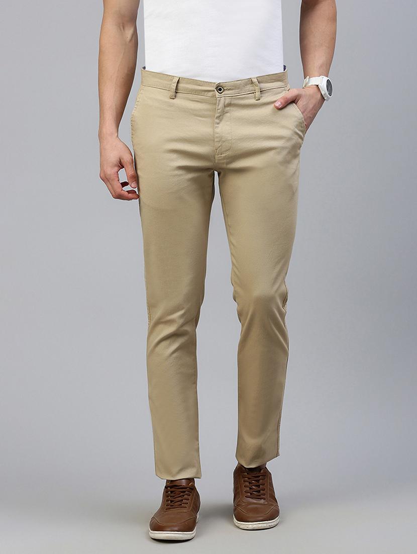men mid rise solid flat front casual trouser