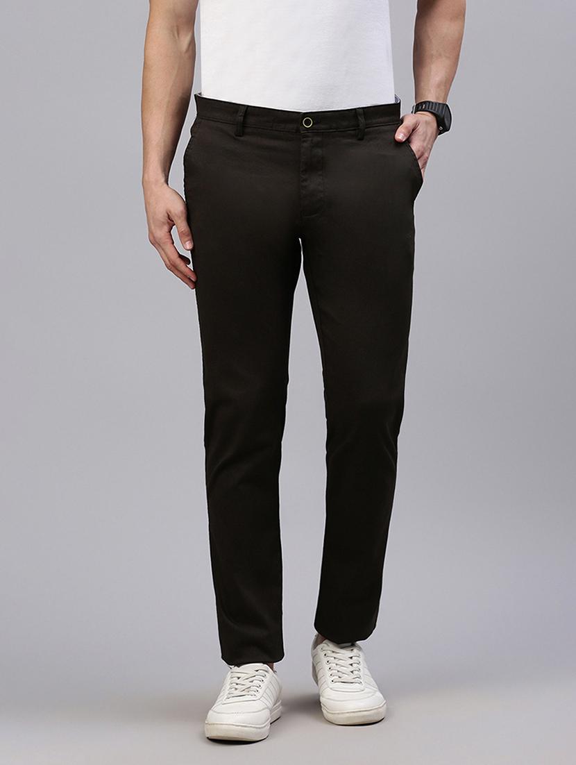 men mid rise solid flat front casual trouser